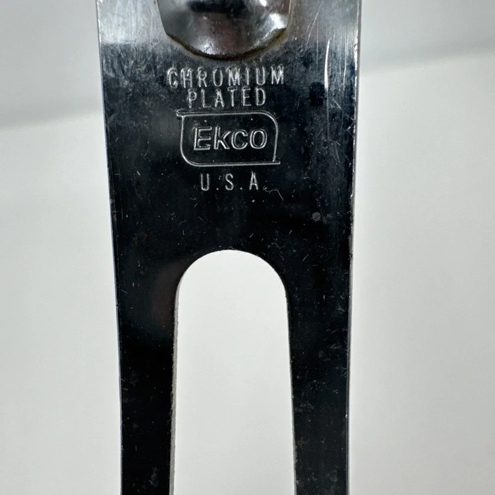 vintage Ekco pastel yellow handle Chrome Plate serving fork meat‎ fork Utensil